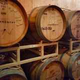 二次発酵を行う木樽。今ここに入っているビールは、春ごろに完成予定とのこと