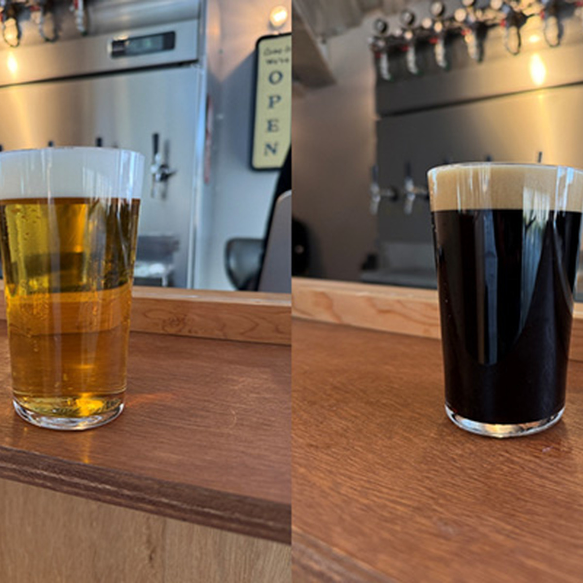 左）End of autumn（Kuri Lager）｜ABV 4.5%、右）X'mas LOVE（Chocolate Stout）｜ABV 5.0%